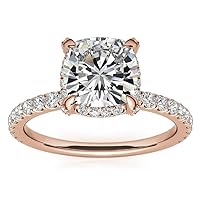 Moissanite and Diamond Engagement Ring Set, 1.0 Carat, Halo Style Accent Design in 10k-18k Rose Gold or Sterling Silver