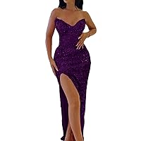 2022 Sequines Long Mermaid Evening Dresses Glitter Party Night Formal Prom Dress with High Split Plus Size
