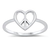 Beautiful Cutout Peace Sign Promise Heart Ring New .925 Sterling Silver Band Sizes 5-10