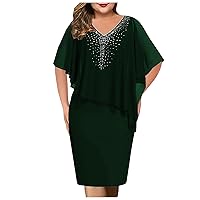 Women's Dresses Plus Size V Neck Overlay Asymmetric Buttock Dress Chiffon Sequins Dress（S-5Xl） Summer Dresses