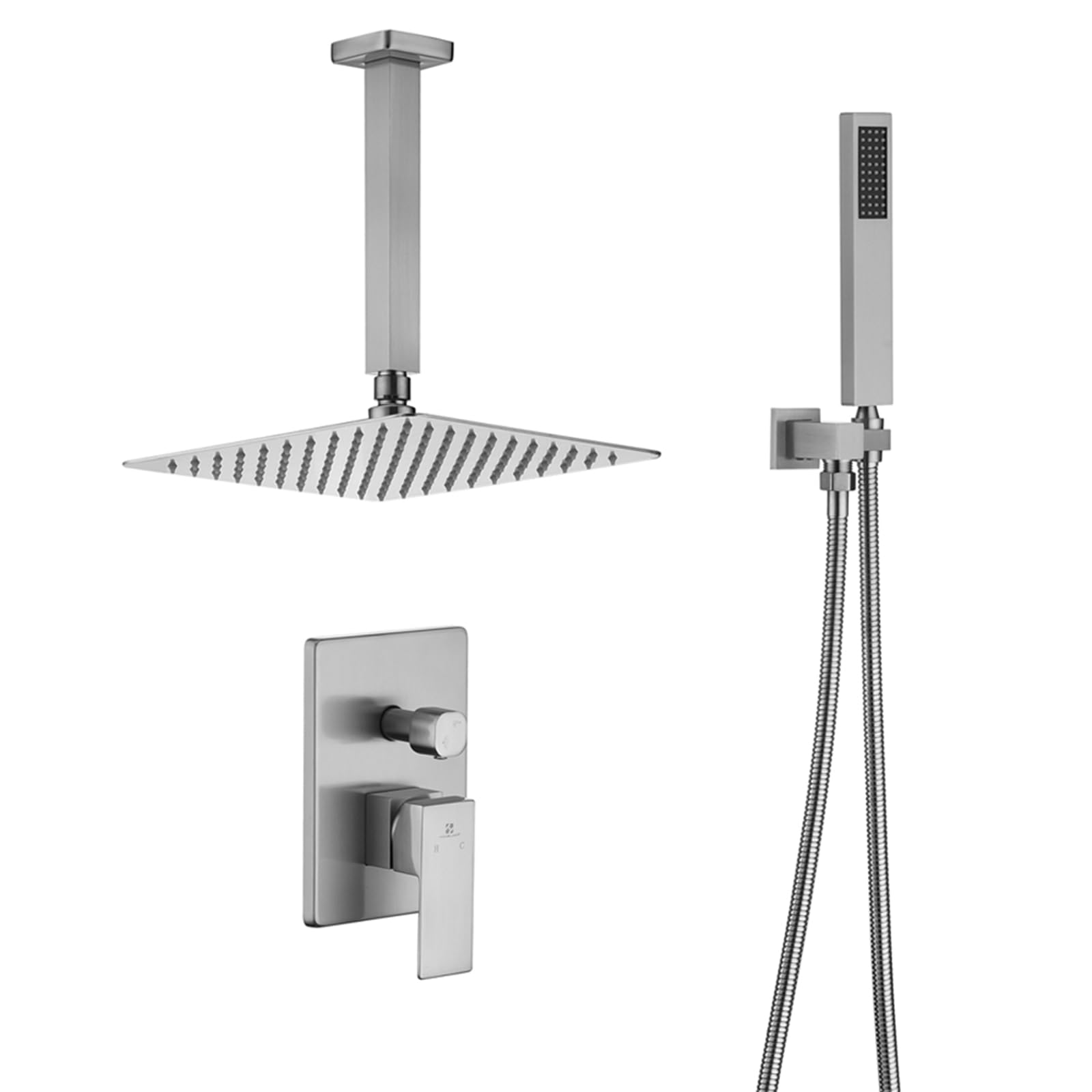 Shower System with 10 Inch Rain Shower Head and Handheld Celling Mounted, High Pressure Rainfall Shower Faucet Fixture Combo Set with 2 in 1 Handheld Showerhead for Bathroom, Chrome