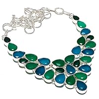 NATRYSTAL GEMS™ Blue Chalcedony, Emerald Gemstone 925 Sterling Silver Jewelry Necklace 18