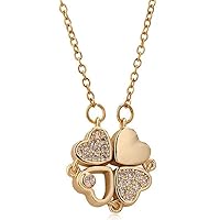 Four Leaf Clover Necklace 2 in 1 Convertible Gold Choker Necklace for Women Rhinstone Heart Pendant Necklace (A3)