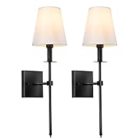 Wall Sconces Set of Two with White Fabric Shades, Hardwired Wall Lights for Living Room, Bedroom, Bathroom, Hallway (No Bulb)