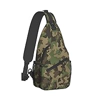 Green Camo Print Trendy Casual Daypack Versatile Crossbody Backpack Shoulder Bag Fashionable Chest Bag