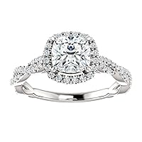 Siyaa Gems 2.50 CT Cushion Diamond Moissanite Engagement Rings Wedding Ring Eternity Band Solitaire Halo Hidden Prong Silver Jewelry Anniversary Promise Ring