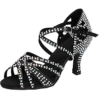 Womens Comfort Rhinestones Latin Dancing Shoes Ballroom Heels 7.5CM Customize Heel Body Strap Jazz Tango Chacha Salsa Social Party Open Toe