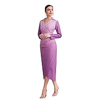 Dresses for Women 2023 Solid Ruched Wrap Hem Plain Long Sleeve Midi Dress