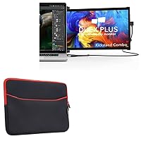 BoxWave Case Compatible with Mobile Pixels Duex Plus - SoftSuit with Pocket, Soft Pouch Neoprene Cover Sleeve Zipper Pocket - Jet Black with Red Trim