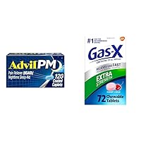 Advil PM 120 Caplets and Gas-X 72 Chewable Tablets Bundle