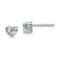 925 Sterling Silver Rhod Plated Aquamarine Love Heart Post Earrings Measures 5.05x5.5mm Wide Jewelry for Women