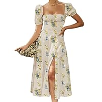 Women's Spring New Printed French Floral Backless Slim Fit Sleeveless Split Dress
