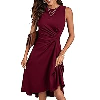 Women's Summer Casual Party Dress Round Neck Ruched Side Solid A-line Dress