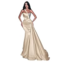 One Shoulder Sequin Mermaid Prom Dress Satin Ruched Ball Gowns Long Evening Formal Party Dress for Women