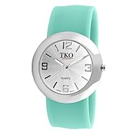 ORLOGI Women Fashion Silver Metal Slap Watch with Hypoallergenic Silicone Slip-On Bracelet