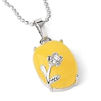 Stone Pendant Necklaces,Vintage Oval Pendant Charms Yellow Jade Silver Flower Fashion Romantic Bead Chain Jewelry For Christmas For Women