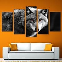 Paintings For Wall Decorations 5 Pieces Prints Animal Red Eyes Wolf Canvas Wall Art 5 Panels Posters & Prints Artwork For Living Room Office Wall Decor