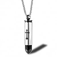 BLACK Cross Stainless Steel Detachable Cremation Urn Bullet Pendant Necklace with 23.5 Inch Chain