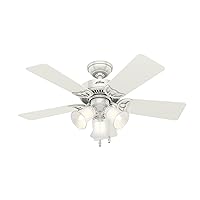 Hunter Fan Company Hunter 51010 Southern Breeze 42-inch Ceiling Fan with Five Bleached Oak Blades and Frosted Glass Light Kit, White Finish