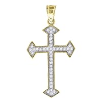 10k Gold Two tone CZ Cubic Zirconia Simulated Diamond Mens Cross Height 35.5mm X Width 19mm Religious Charm Pendant Necklace Jewelry for Men