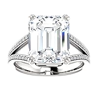Siyaa Gems 5 CT Emerald Cut Colorless Moissanite Engagement Ring Wedding Birdal Ring Diamond Ring Anniversary Solitaire Halo Accented Promise Antique Gold Silver Ring Gift