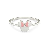 Silver Disney Minnie Mouse Delicate Ring w/Crystal Stone - Brass Base Band, Rhodium Plating