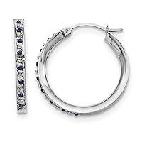 925 Sterling Silver Polished and Platinum Plated Dia. and Sapphire Round Hinged Hoop Earrings Measures 25x3mm Jewelry Gifts for Women