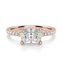 Mois 10K Solid Rose Gold Handmade Engagement Ring 3.00 CT Radiant Cut Moissanite Diamond Solitaire Wedding/Bridal Ring for Her/Women, Best Ring for Wife