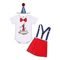 IBTOM CASTLE Baby Boy First Birthday Bunting Flag Outfit Bow Tie Bodysuit Shorts Y-back Suspenders Photo Shoot Clothes Set
