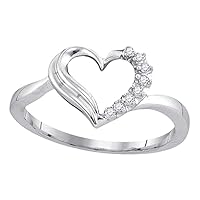 The Diamond Deal Sterling Silver Womens Round Diamond Heart Ring 1/20 Cttw
