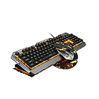 Iron Orange Yellow Gaming Keyboard Mouse Combo,104 Full Size Metallic Backlit Keyboard,LED Keyboard Color Change Lighted Keyboard,PC Computer USB Keyboard, Gamer Keyboard,for Prime Xbox One PS4 Gamer