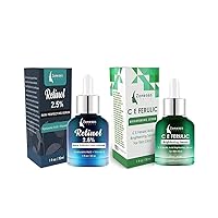 Retinol Serum and C E Ferulic Acid Brightening Serum - Anti-aging Duo Bundle (1 of each Serum) - Combo Pack - Made in USA Skincare