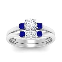 Choose Your Gemstone Basket Prong 3 Stone Wedding Set Sterling Silver Round Shape Wedding Ring Sets Affordable for Your Girlfriend, Wife, Partner Wedding US Size 4 to 12