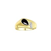 Rylos Men's Rings - Timeless Pear Shape Cabochon Gemstone & Diamonds - Elegant Tear Drop Rings for Men, Yellow Gold Plated Silver Rings in Sizes 8-13. Exquisite Men's Jewelry!