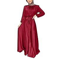 XJYIOEWT White Maxi Dress with Sleeves,Women's Casual Dress Solid Muslim Dresses Sleeve Abaya Elegant Dress Arab Kaftan