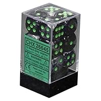 Chessex DND Dice Set D&D Dice-12mm Gemini Black, Grey, and Green Plastic Polyhedral Dice Set-Dungeons and Dragons Dice Includes 12Dice - D6 (CHX26645)