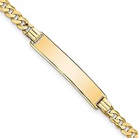 Jewels By Lux Engravable Personalized Custom 10K Yellow Gold Flat Curb Link ID Bracelet For Men or Women Length 7 inches Width 6.28 mm With Lobster Claw Clasp