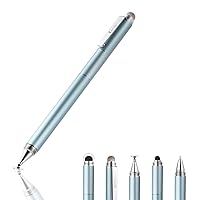 Capacitive Stylus Pen, 4-in-1 High Sensitivity and Precision Touch Screen Stylus Clear Disc Tip,Black Rubber Tip &Mesh Fiber Tip Compatible with Universal Touch Screen Device (Ice Blue)