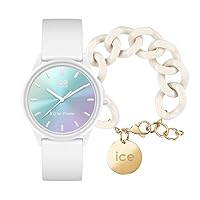 ICE-WATCH Ladies Analogue Quartz Watch with Silicone Strap 020649+ Chain Bracelet - Almond Skin - XL mesh Bracelet in Off-White (020353)