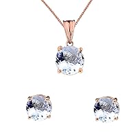 Little Treasures 14 ct Gold Rose Gold March Birthstone Aquamarine (LCAQ) Pendant Necklace Necklace & Earring Set (Available Chain Length 16