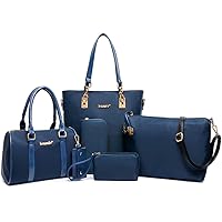 Women Ladies 6 Pcs Handbag Set Hobo Top Handle Bag Totes Satchels Crossbody Shoulder Bags and Purse Clutch