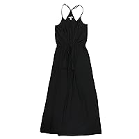 Womens Tie Waist Maxi Dress, Black, XX-Small