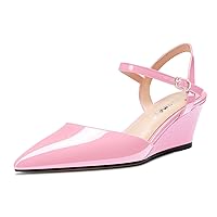 Castamere Women Mid Wedge Heel Pointed Toe Pumps Ankle Strap Slingback Wedding Dress Shoes