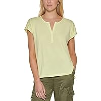 DKNY Womens Yellow Stretch Cap Sleeve Split T-Shirt XS