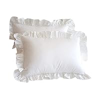 Ruffled Pillow Cover, Cotton Vintage Princess Cushion Cover, Ruffled Decorative Cushion Cover -48X74Cm, White Pillow Cover