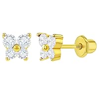 Gold Plated Bright CZ Butterfly Screw Back Baby Earrings for Little Girls 5mm - Adorable and Sparkling Cubic Zirconia Butterfly Earrings Jewelry Gift for Butterfly or Nature Loving Children