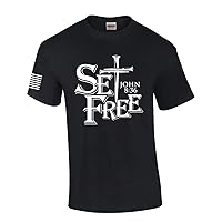 If The Son Set You Free You Will Be Free Indeed John 8:36 Nail Cross Mens Christian Short Sleeve T-Shirt Graphic Tee