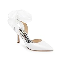 Womens Lace up Satin Heels Bow Pointed Closed Toe Bridal Dress Shoes Low Heel Wedding Elegant Pumps
