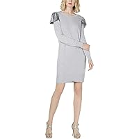 Michael Kors Womens Sequined Shoulder Sweater Dress, Grey, Large