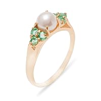 14k Rose Gold Cultured Pearl & Emerald Womens Cluster Anniversary Ring